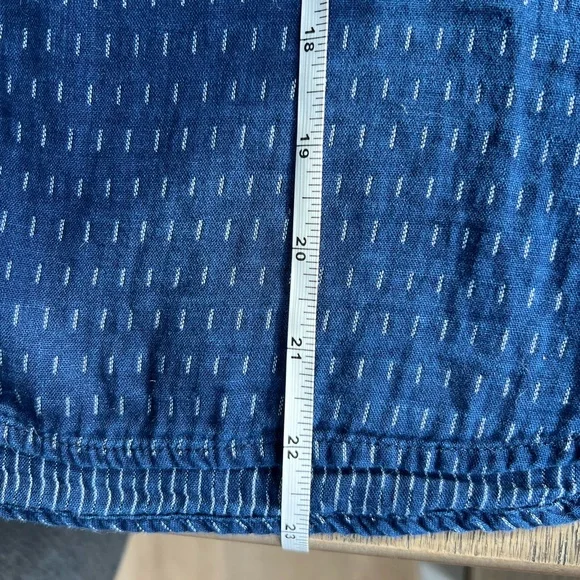 LOFT Dobby Ruffle Prairie Feminine Navy Long Sleeve Buttoned Cotton Blouse Top - Picture 6 of 10